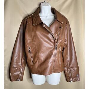 Nicole Miller Faux Leather Moto Jacket Coat 1X NWT